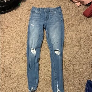American Eagle Outfitters Blue Skinny Jeans with Distressed Details